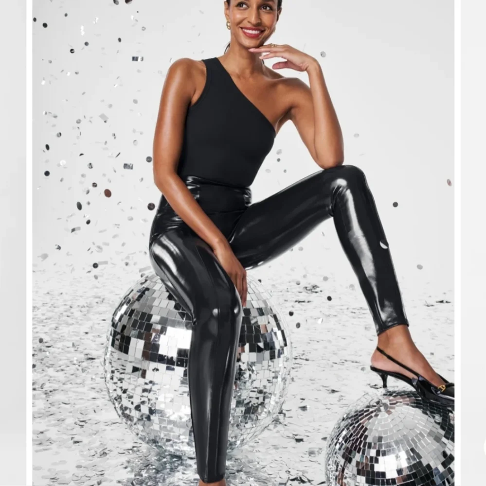 Spanx Faux Patent Leather Leggings Black Women's Size XL - Picture 1 of 11